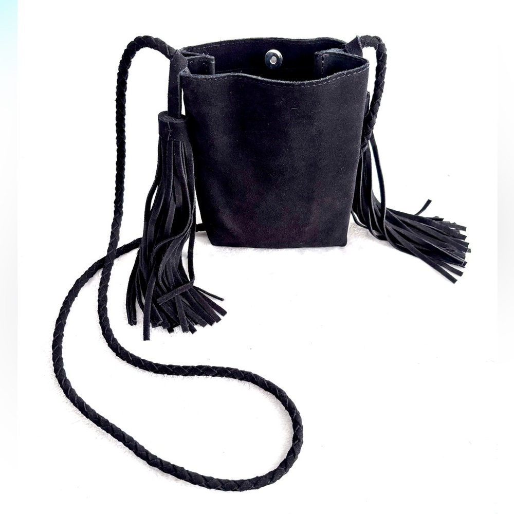 Urban Outfitters Black Suede Fringe Tassel Crossbody Bag